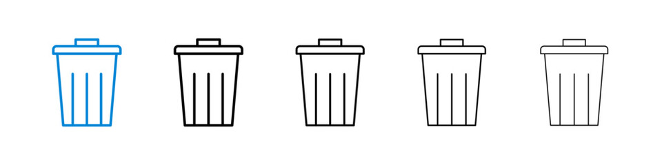 Trash icons in five different stroke sizes