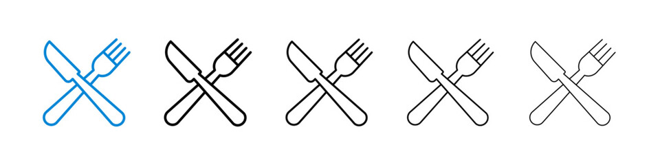 Utensils icons in five different stroke sizes