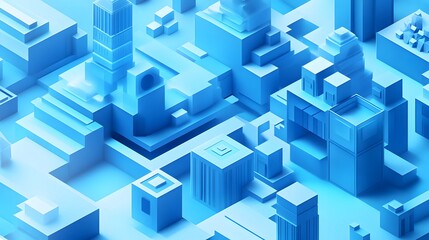 Isometric view depicts abstract city landscape made of cubes