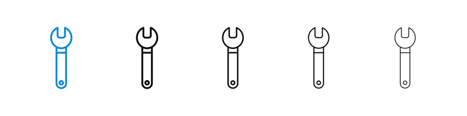 Wrench icons in five different stroke sizes