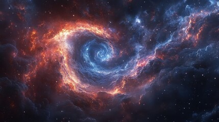 Naklejka premium Cosmic swirl nebula, fiery red and blue gas clouds, space background, science fiction