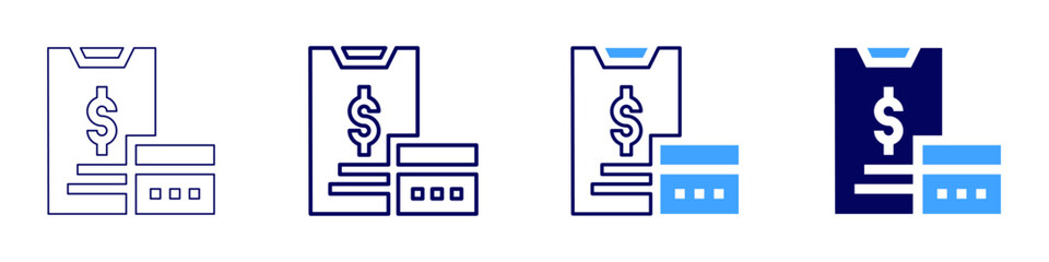 Payment app icon in 4 different styles. Thin Line, Line, Bold Line, Duotone. Duotone style. Editable stroke