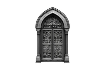 Ornate Gothic Arch Window Mysterious Grey Stonework Intricate Detailing Elegant Design