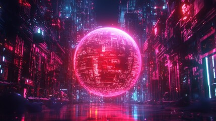 Fototapeta premium Futuristic Cityscape With Glowing Sphere