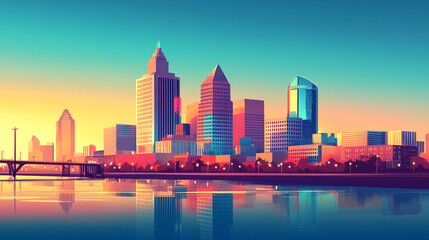 Naklejka premium vintage retro illustration metropolitan city landscape district background