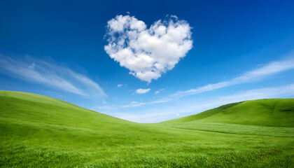Fototapeta premium 草原と青空とハートの雲