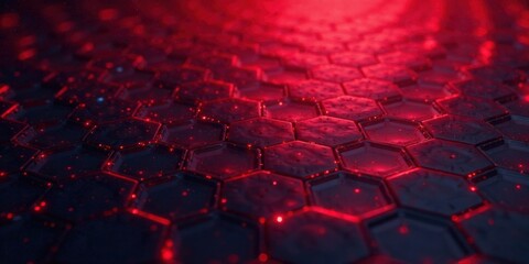 Fototapeta premium Abstract Red Hexagonal Grid Pattern with Glowing Lights, Ideal for Technological or Futuristic Designs