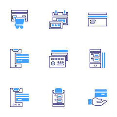 Payment icon set. Bold line style. Duotone colors. Editable stroke. credit card, subscription business model, atm card, mobile banking, payment method, payment