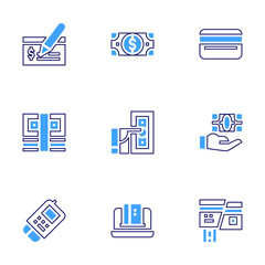 Payment icon set. Bold line style. Duotone colors. Editable stroke. money, bill, credit card, atm, online banking, broken, cash register