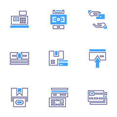 Payment icon set. Bold line style. Duotone colors. Editable stroke. online money, money, box, credit card, insert, user, coin