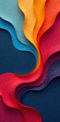 Abstract Colorful Wavy Paper Design Background with Vibrant Hues and Smooth Curves, Perfect for Modern Presentations and Digital Designs