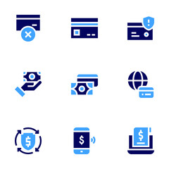Payment icon set. Bold style. Duotone colors. credit card, error, pay, payment method, secure payment, mobile payment, payment, receipt