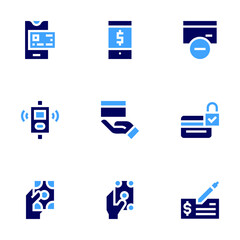 Payment icon set. Bold style. Duotone colors. remove, mobile payment, payment security, payment terminal, online payment, payment check, cash payment, payment