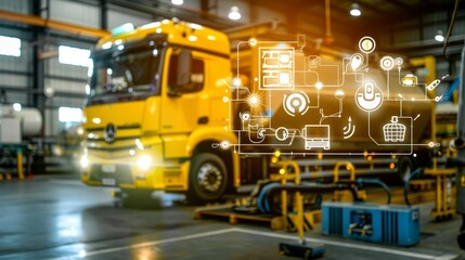 Smart fleet management application on tablet showcasing electric vehicle icons and tech solutions