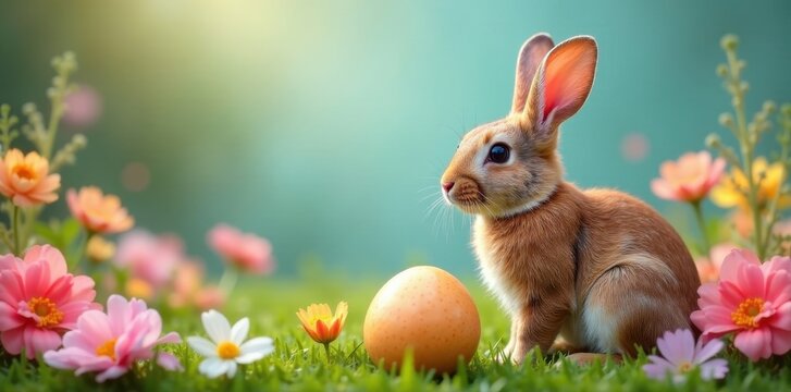 Vibrant rabbit, flowers, giant egg centerpiece, fantasy, egg, decoration