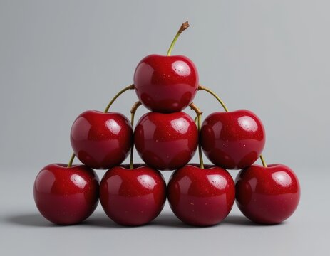 Pyramid of Cherries on Grey Background