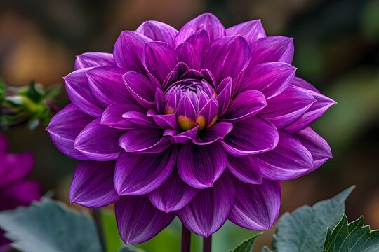 Purple dahlia bloom garden close-up, blurred background, floral design - Powered by Adobe