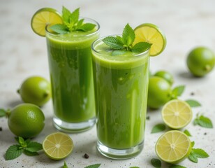 Fototapeta premium Refreshing Green Lime Mint Smoothie