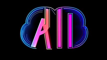 Vibrant neon design featuring stylized letters against a dark background, showcasing modern art
