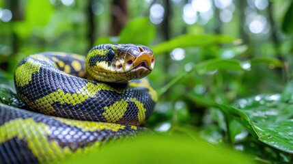 Obraz premium Forest Snake Coiled and Alert