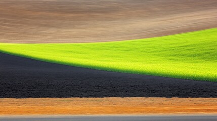Obraz premium Vibrant Landscape of Rolling Fields with Striking Green and Earthy Tones under Bright Sunlight