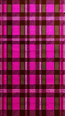Bright pink and brown plaid fabric showcases geometric patterns and symmetrical design