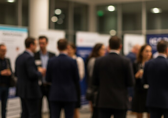 Fototapeta premium Blurred Business Conference Networking Event: Professionals in Suits Connecting at a Corporate Gathering
