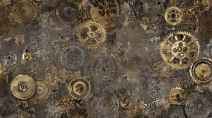 Naklejka premium Steampunk Background Filled with Machinery and Gears for Design