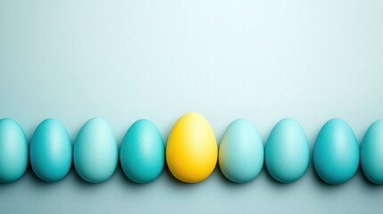 Colorful Arrangement of Blue and Yellow Easter Eggs on a Pastel Background in Spring