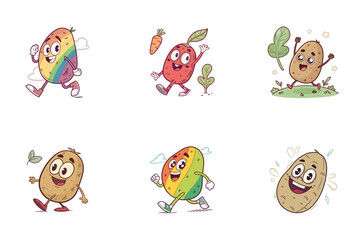 Cute Cartoon Potato Character Set - Fun and Playful Expressions

