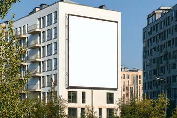 Blank billboard, city building, advertising, mockup, urban, sunlight, residential, exterior, daytime,  poster