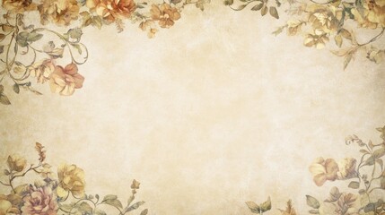 Blank Parchment Texture with Vintage Floral Motif: Romantic and Timeless Design Featuring Clean Center for Text or Artwork with High-Quality Detail