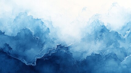 Abstract watercolor background in blue hues. Featuring fluid and organic shapes. Emphasizing calmness and creativity. Ideal for artistic and soothing visuals.