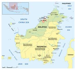 Obraz premium Map of Borneo Island, Kalimantan, Malaysia, Indonesia