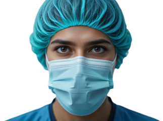 Medical professional wearing surgical cap and mask, transparent background png