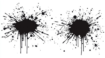 Black Ink Splatters Creating Abstract Texture With Drips And Dynamic Patterns On White Background