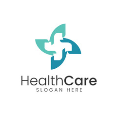 Obraz premium medical healthcare logo design vector symbol cross and hand icon illustration