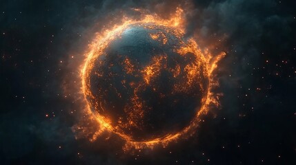 Burning Planet In Outer Space