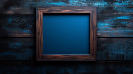  Rustic Wooden Frame with Deep Blue Canvas on a Dark Artistic Background