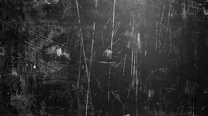 Black scratched grunge background with distressed film texture and spacious empty area for text or design elements