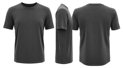 Grey t-shirt mockup, studio, multiple views, apparel design