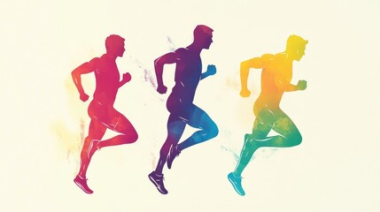 Three Silhouettes of Running Men in Watercolor