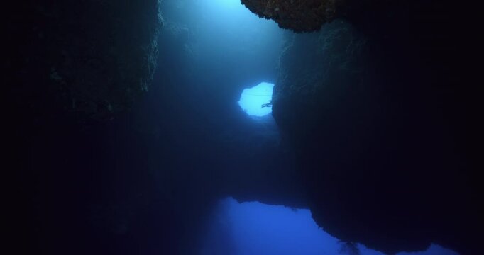 Diving in Palau, underwater cave