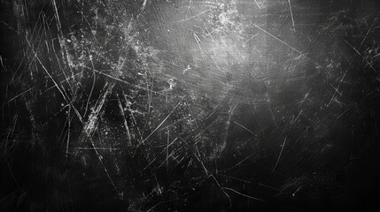 Black scratched grunge background with distressed film texture and spacious empty area for text or design elements