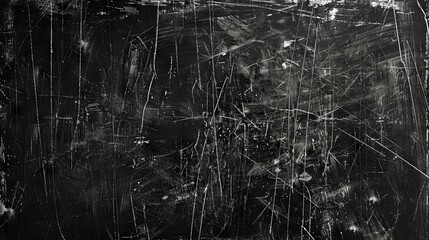 Black scratched grunge background with distressed film texture and spacious empty area for text or design elements