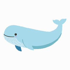 Fototapeta premium Cartoon Blue Whale Vector Illustration Hand Drawn Marine Animal Artwork Isolated on White