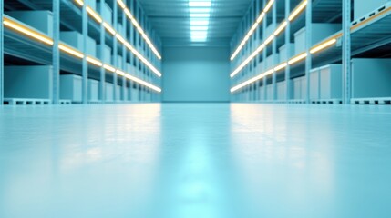 Fototapeta premium inventory management warehouse Inventory tracking in a warehouse using automation, showcasing storage bins and a clean, structured setup.