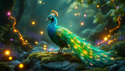 Fototapeta premium A beautiful magical peacock bird