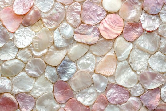 Pink and white shell mosaic texture. Ideal for backgrounds, spa, or beauty projects.