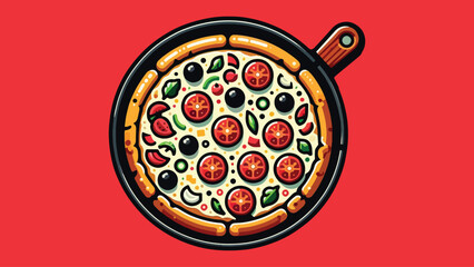 a pan of pizza in flat style 
